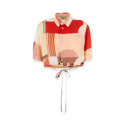 FENDI Women's Patchwork Silk Short Sleeve Shirt "Multicolor"
