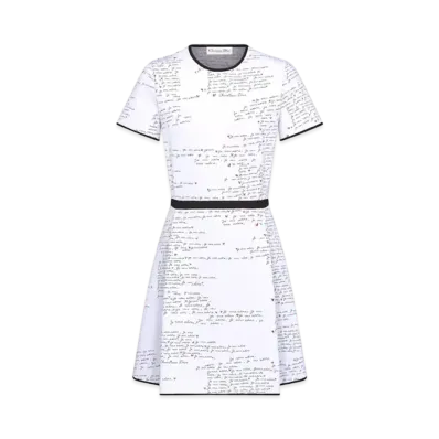 Dior Dioramour Short Dress Technical Knit with Je Vous Adore Motif "White/Black/Red"
