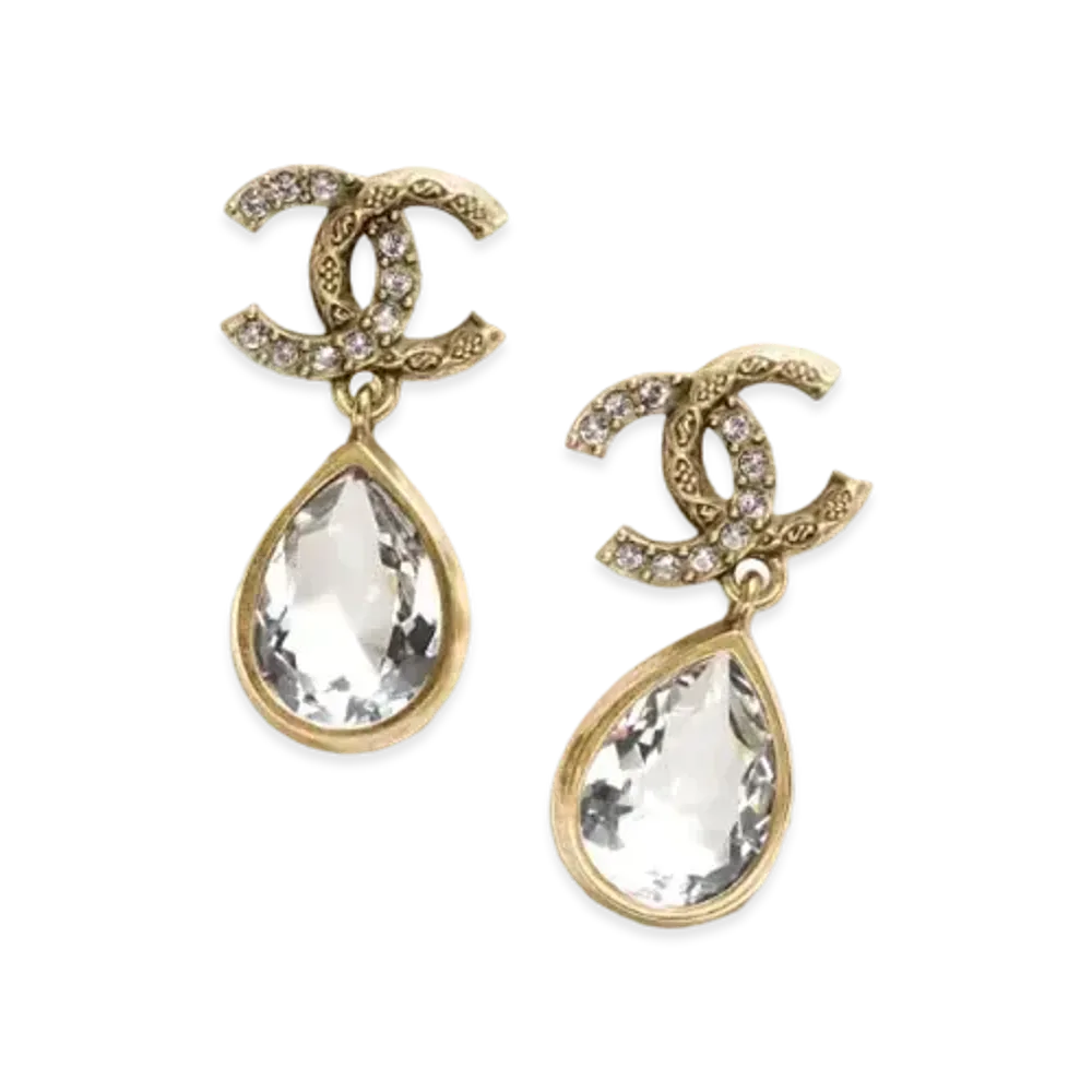 CHANEL Pendant Earrings Metal & Diamantes "Gold/Crystal"