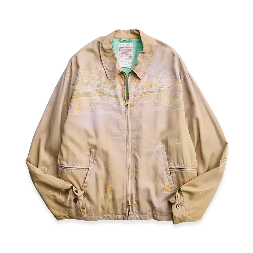 NICENESS B.Maxim Port Print Gabardine Jacket "Fade Camel"