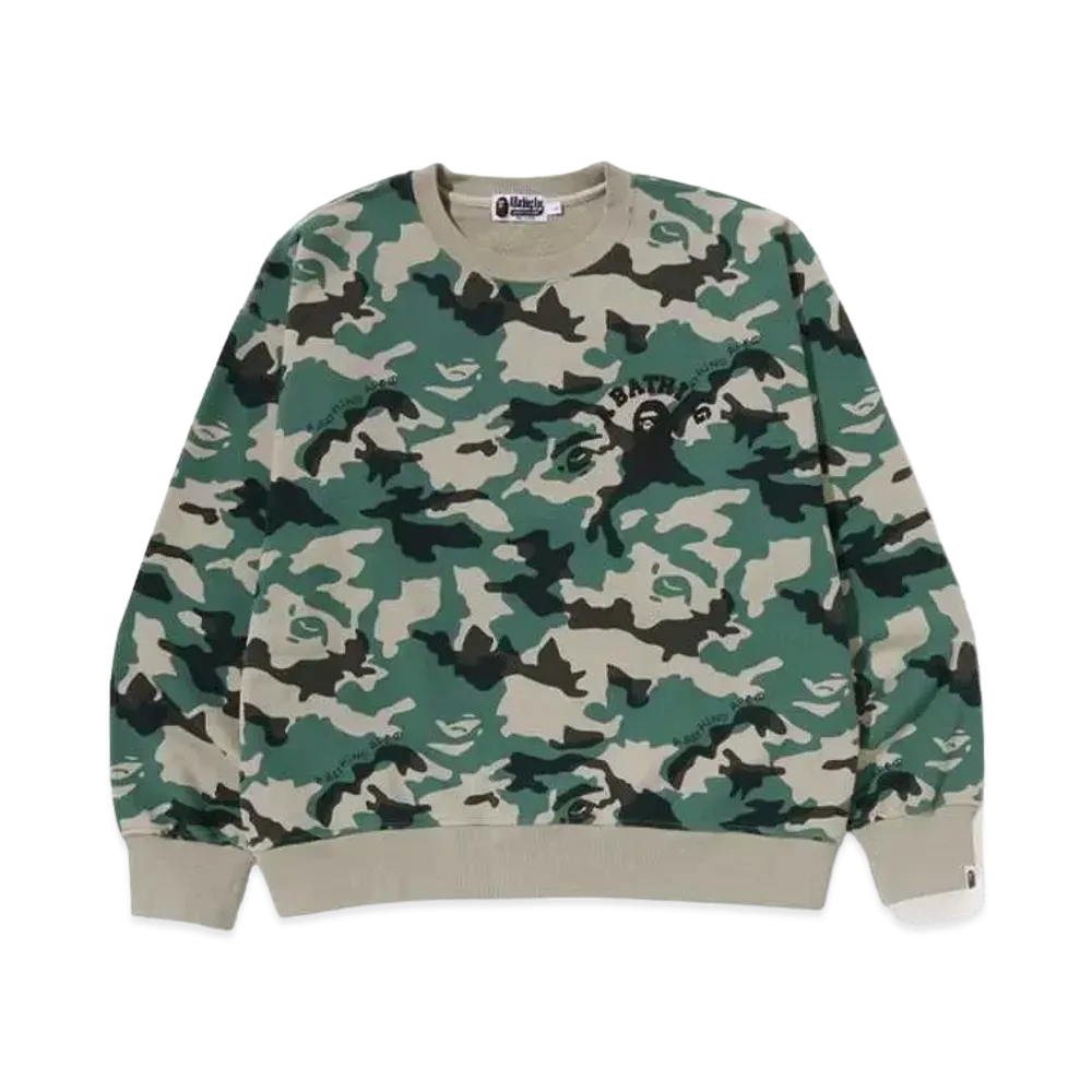 A BATHING APE Woodland Camo Loose Fit Crewneck "Olivedrab"