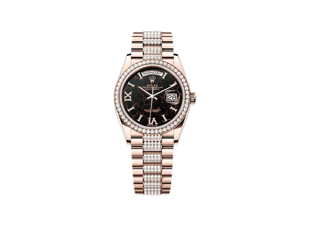 ROLEX Day-Date 36mm Everose Gold Diamond 128345RBR "Eisenkiesel"
