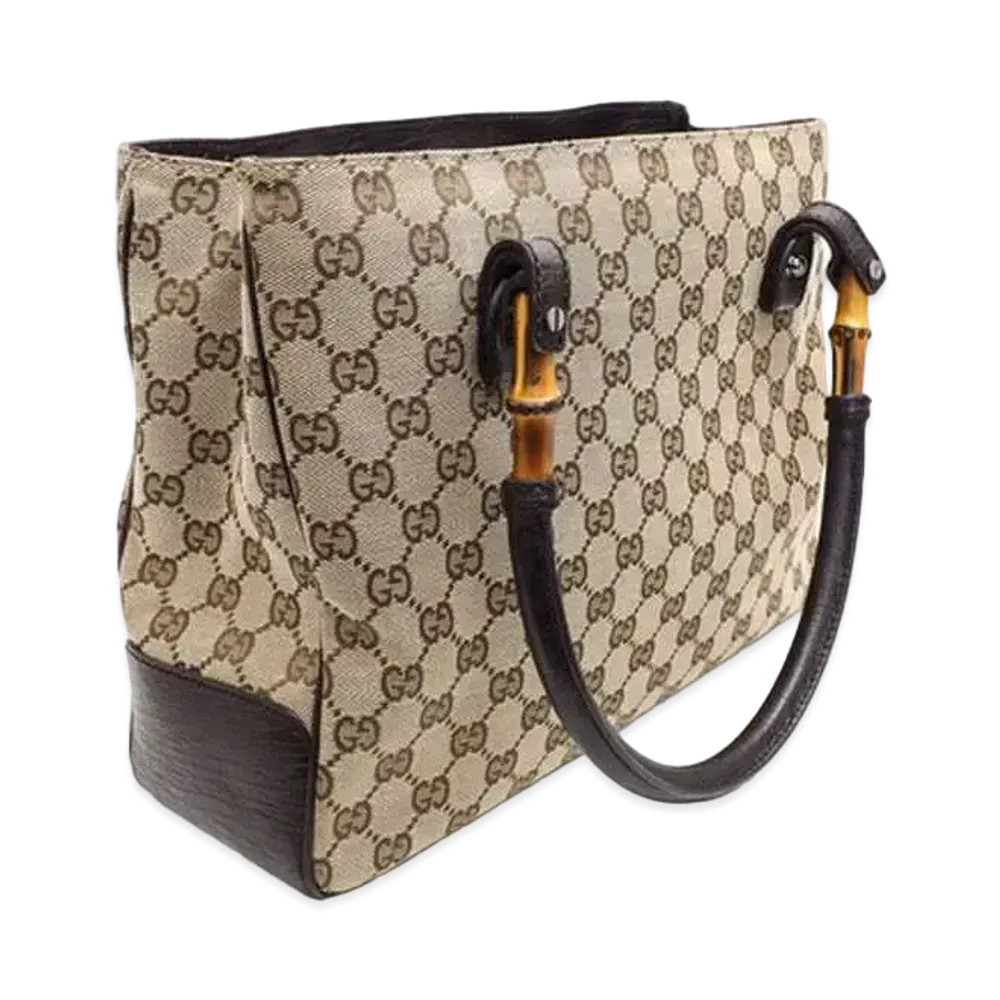 GUCCI GG Canvas Bamboo Handle Tote Bag "Beige"