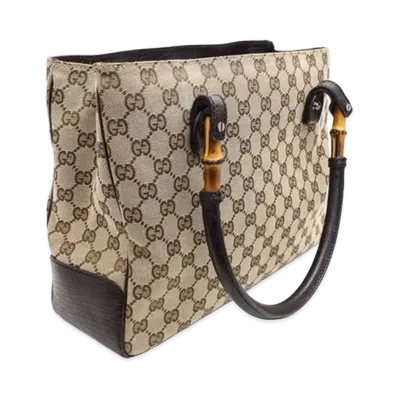 GUCCI GG Canvas Bamboo Handle Tote Bag "Beige"