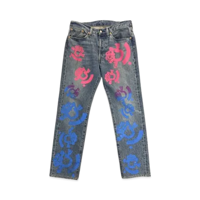 DENIM TEARS Bstroy Tears 501 Light Wash Jean "Pink/Blue"