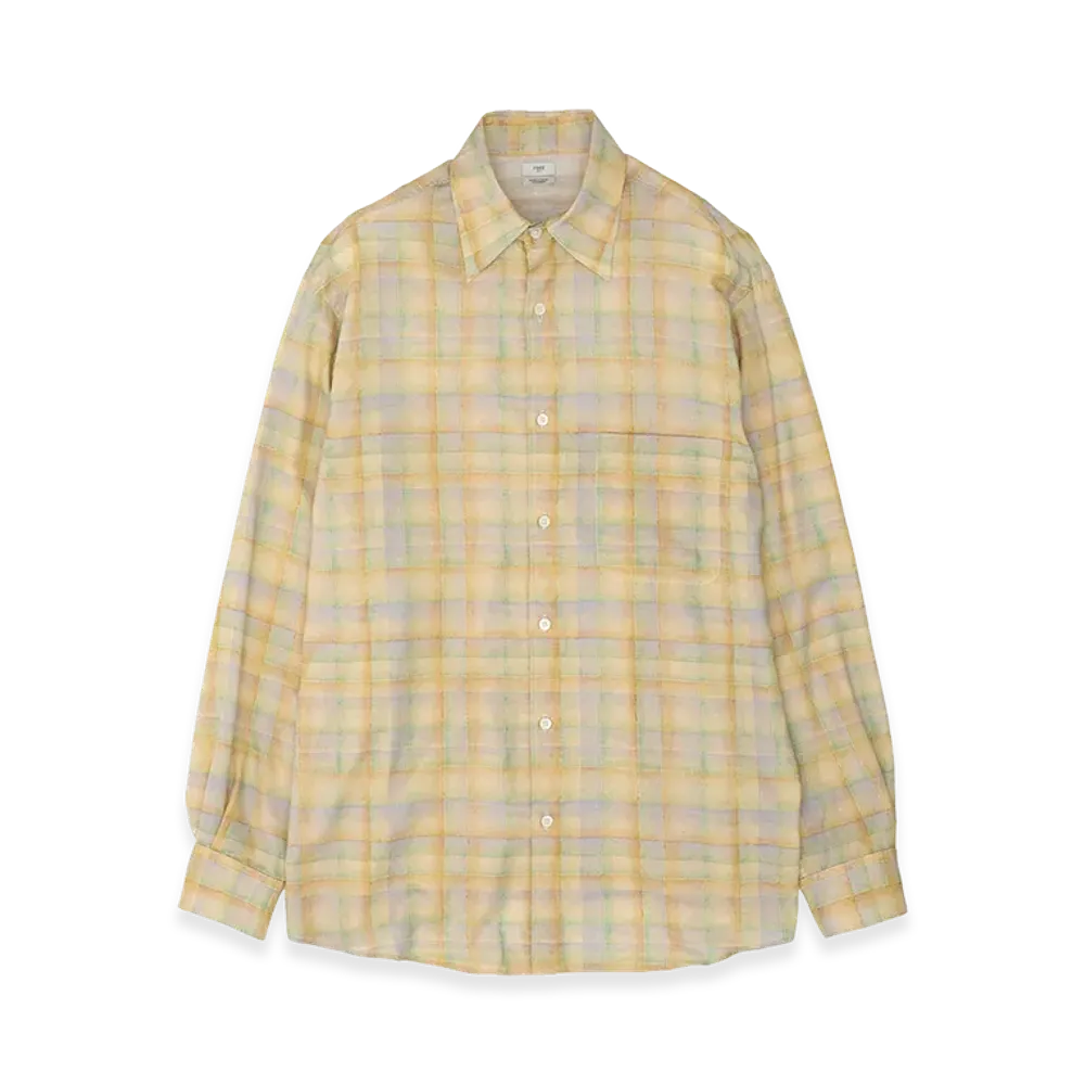 YOKE Printed Plaid Cotton Silk Twill Shirt "Yellow"