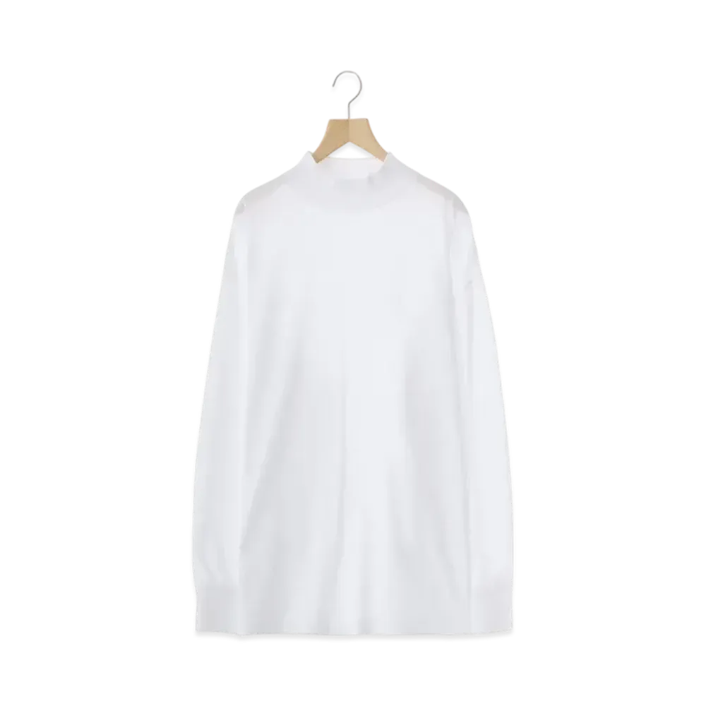COMOLI Cotton Jersey Mock Neck Pullover "White"