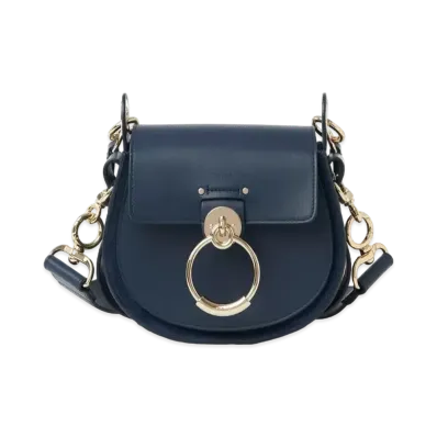 Chloe Tess Small Bag In Shiny & Suede Calfskin "Navy"