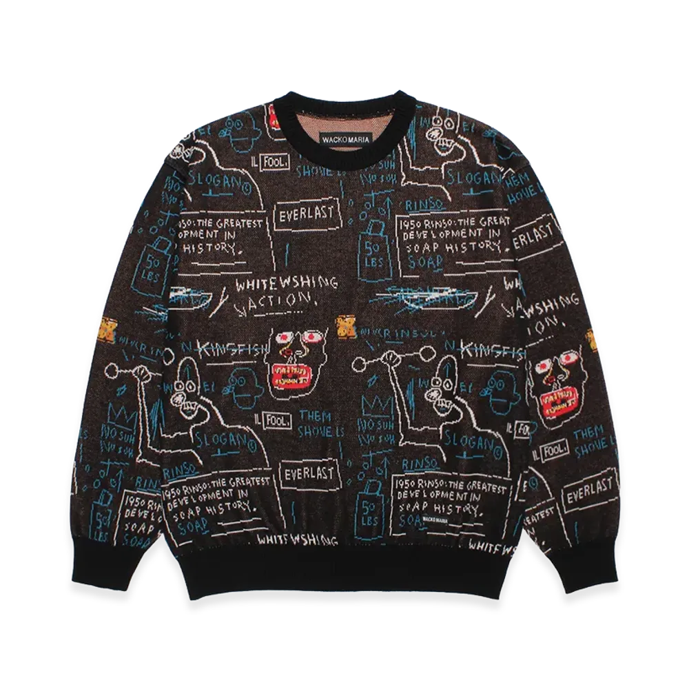 WACKO MARIA x Jean Michel Basquiat Jacquard Knit Sweater "Black"