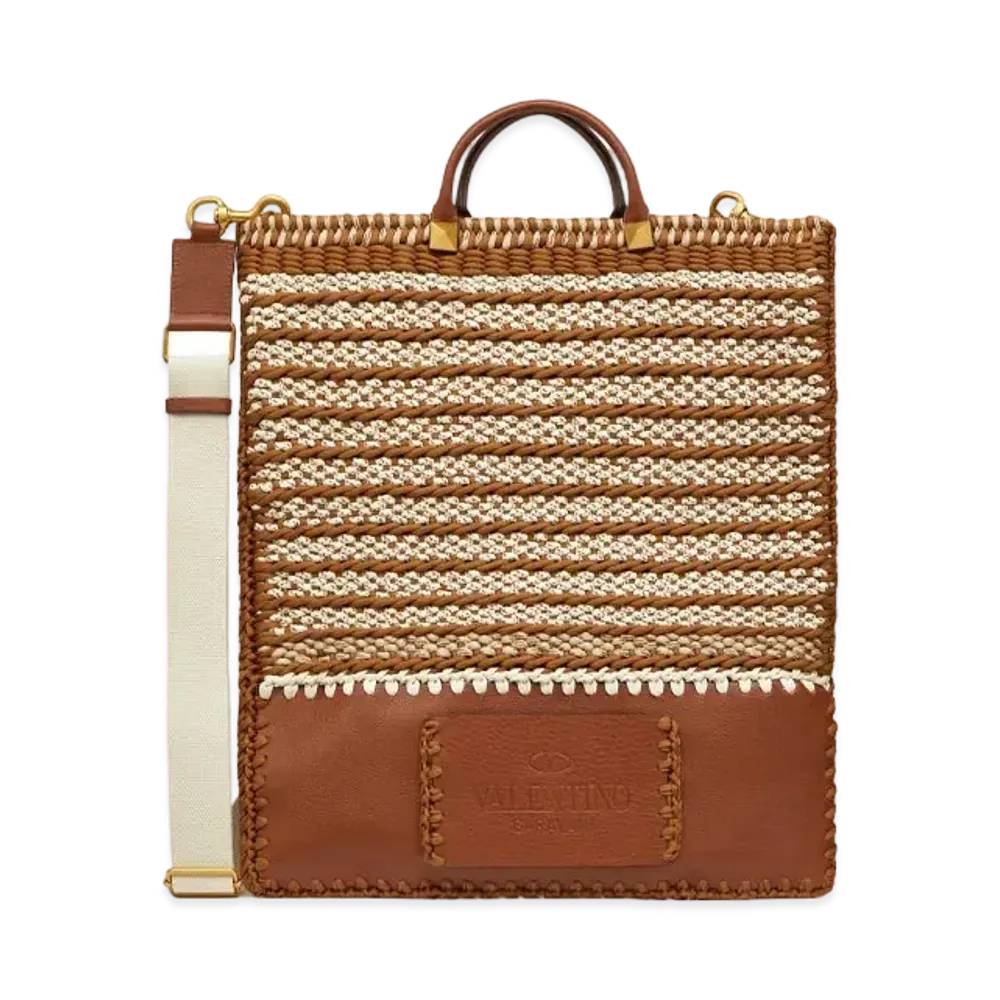 Valentino Valentino Galavani Crochet Fabric Flat Tote "Saddle/Sand"