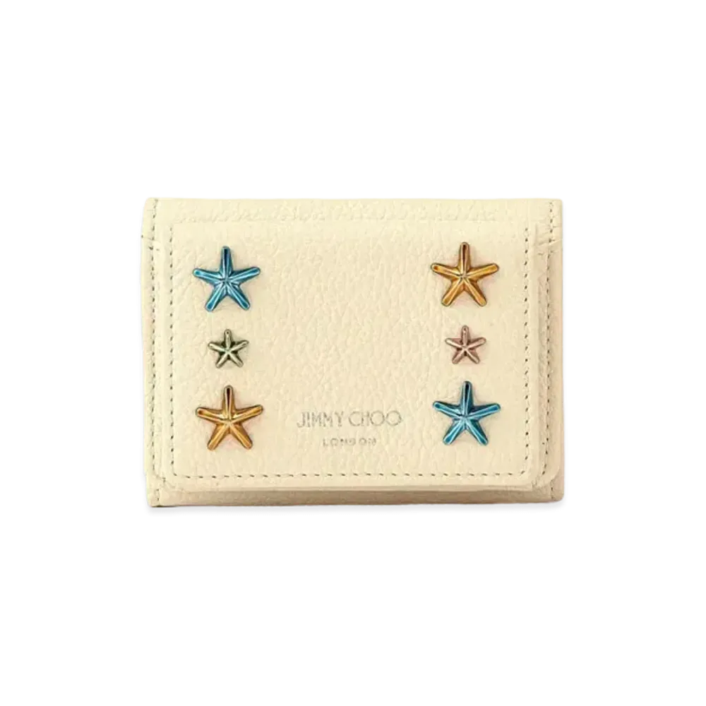 Jimmy Choo Nemo Soft Grainy Calf Leather Small Wallet With Star Studs "Multicolour/Latte"