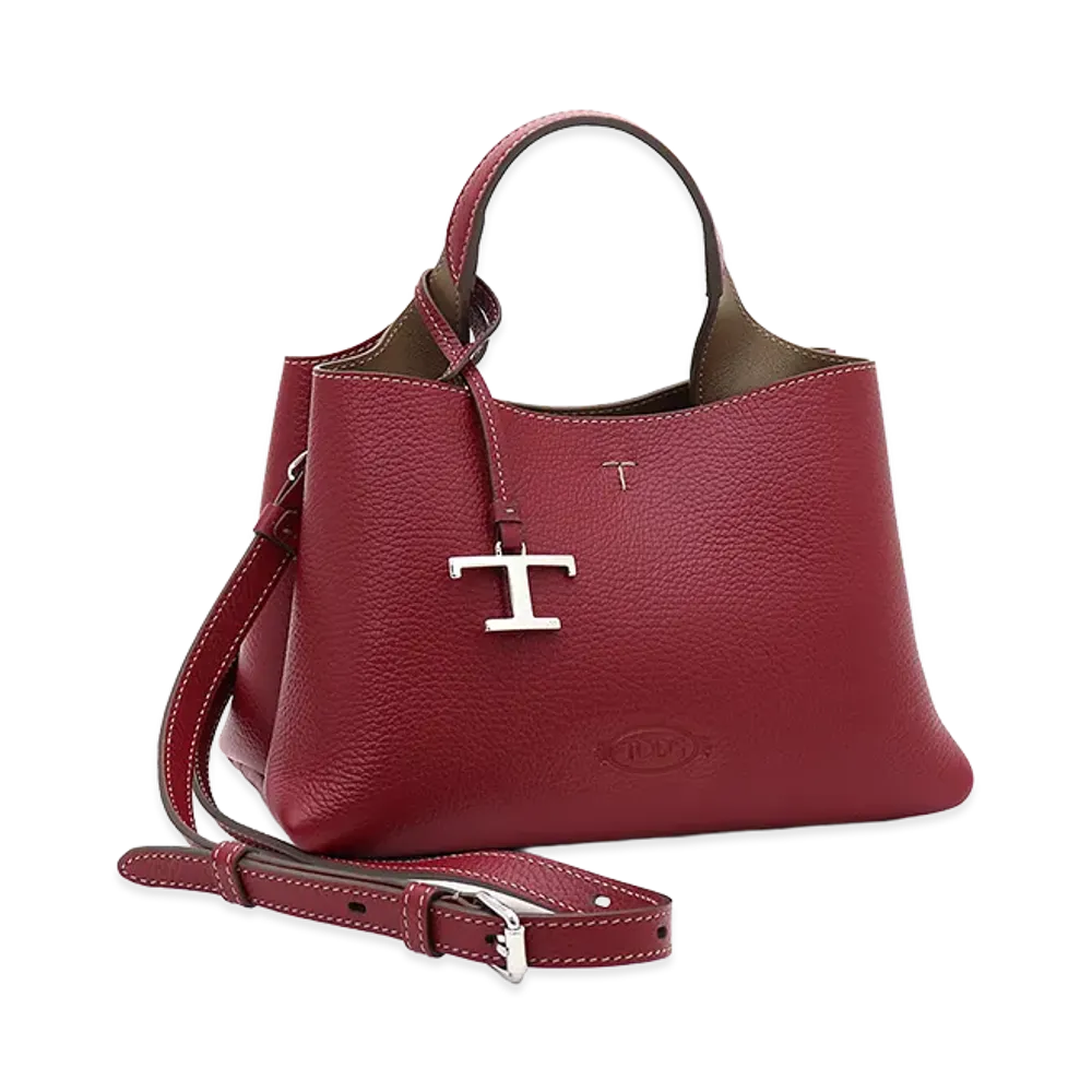 TOD'S Women's T Timeless Charm Leather Micro Handbag "Red/Khaki"