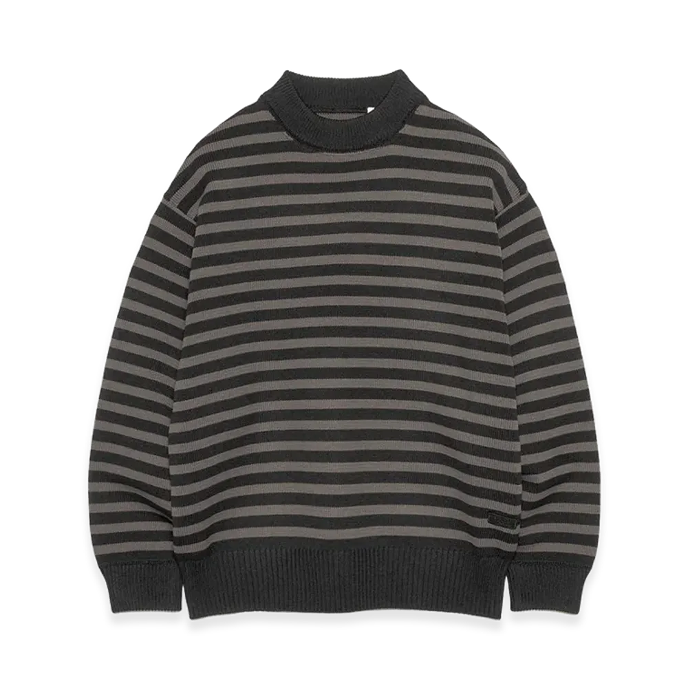 nanamica Mock Neck Stripe Sweater "Black"