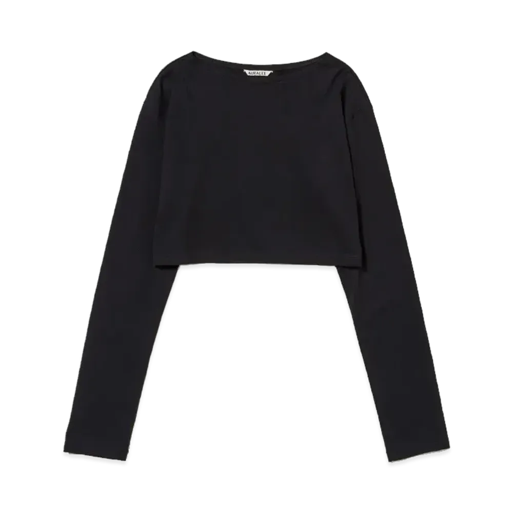 AURALEE Organic Cotton High Gauge Jersey Boat Neck L/S Tee "Black"
