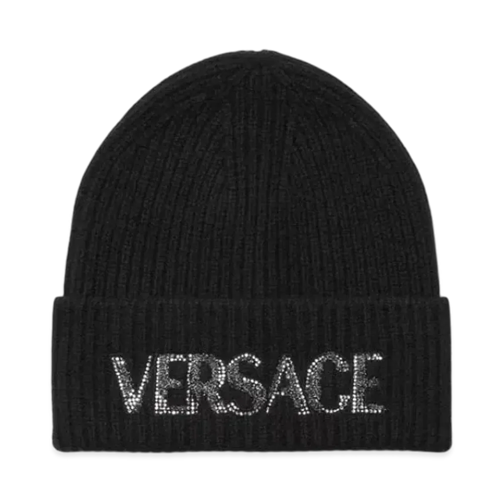 Versace Cielo Stellato Logo Cashmere Knit Beanie "Black"