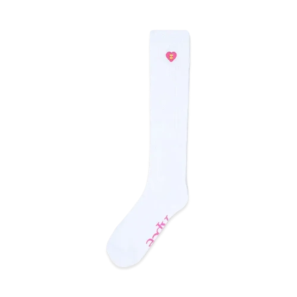 A BATHING APE Logo Ribbed Knee Length Socks "White"