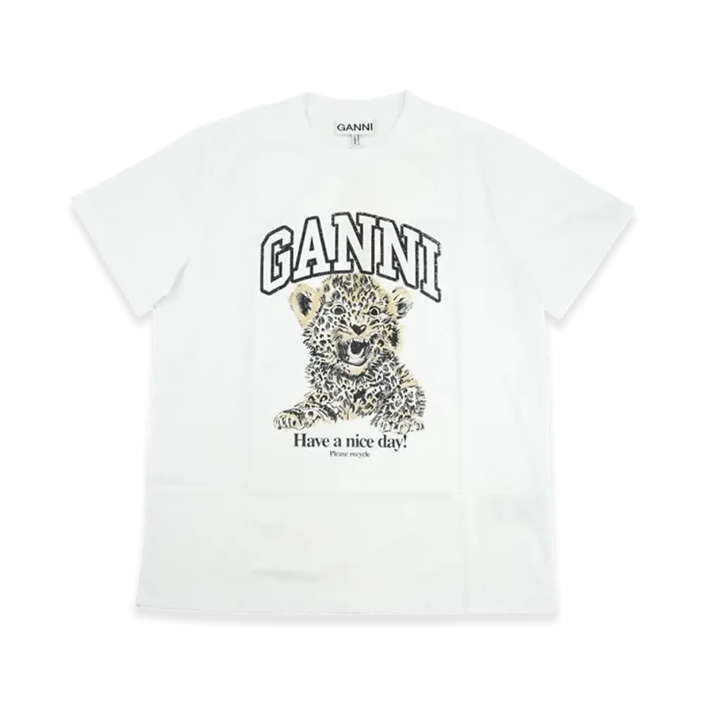 GANNI Basic Jersey Leopard Relaxed T-Shirt "White"