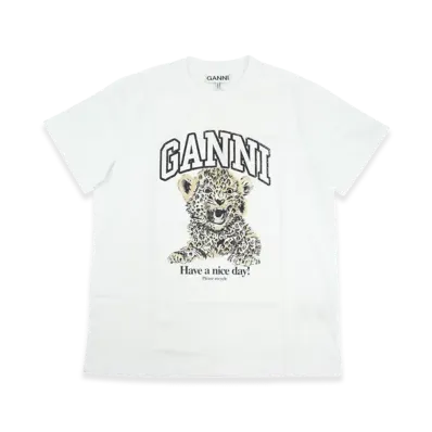 GANNI Basic Jersey Leopard Relaxed T-Shirt "White"