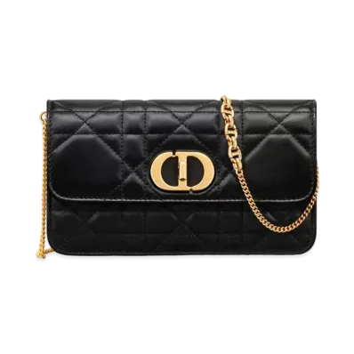 Dior Miss Caro Pouch with Chain Macrocannage Lambskin "Black"