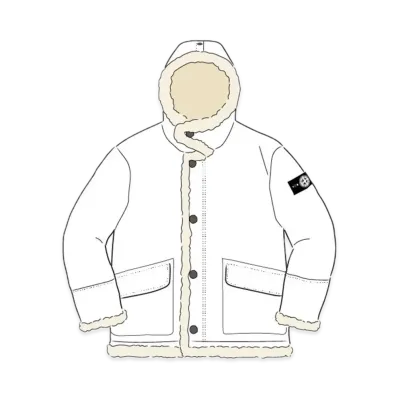 Supreme x Stone Island Hand-Painted Hooded Shearling Jacket "White"