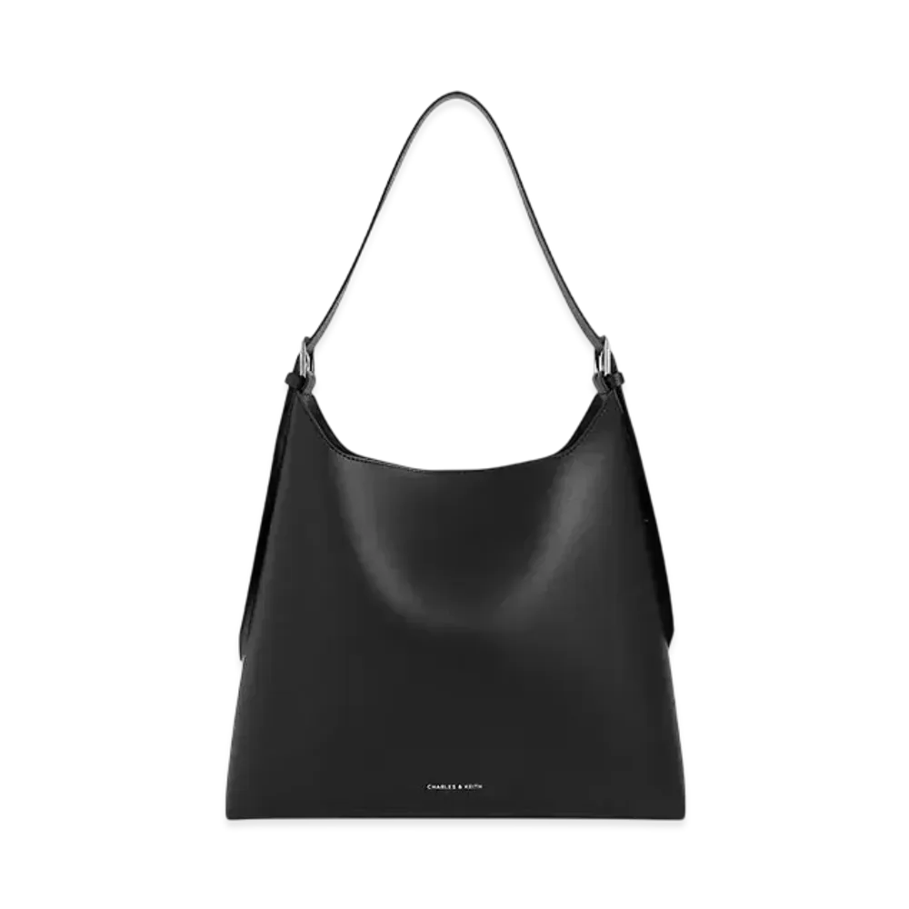 CHARLES & KEITH Double Buckle Trapeze Hobo Bag "Noir"