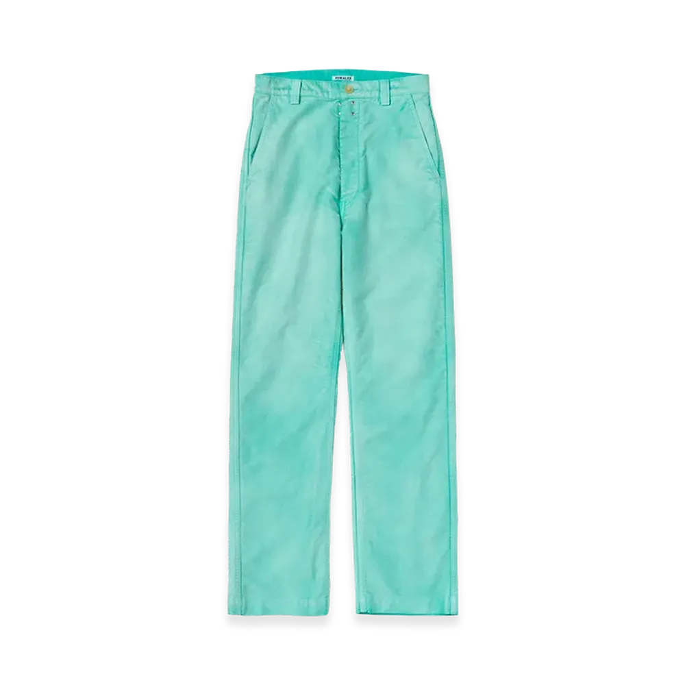 AURALEE Women's Garment-Dyed Organic Cotton Heavy Moleskin Pants "Faded Aqua Green"