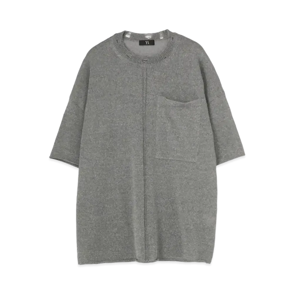 Yohji Yamamoto Y's COTTON POLYESTER WELT PLAIN STITCH CENTER LINE SHORT SLEEVE PULLOVER "Grey"