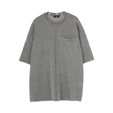 Yohji Yamamoto Y's COTTON POLYESTER WELT PLAIN STITCH CENTER LINE SHORT SLEEVE PULLOVER "Grey"