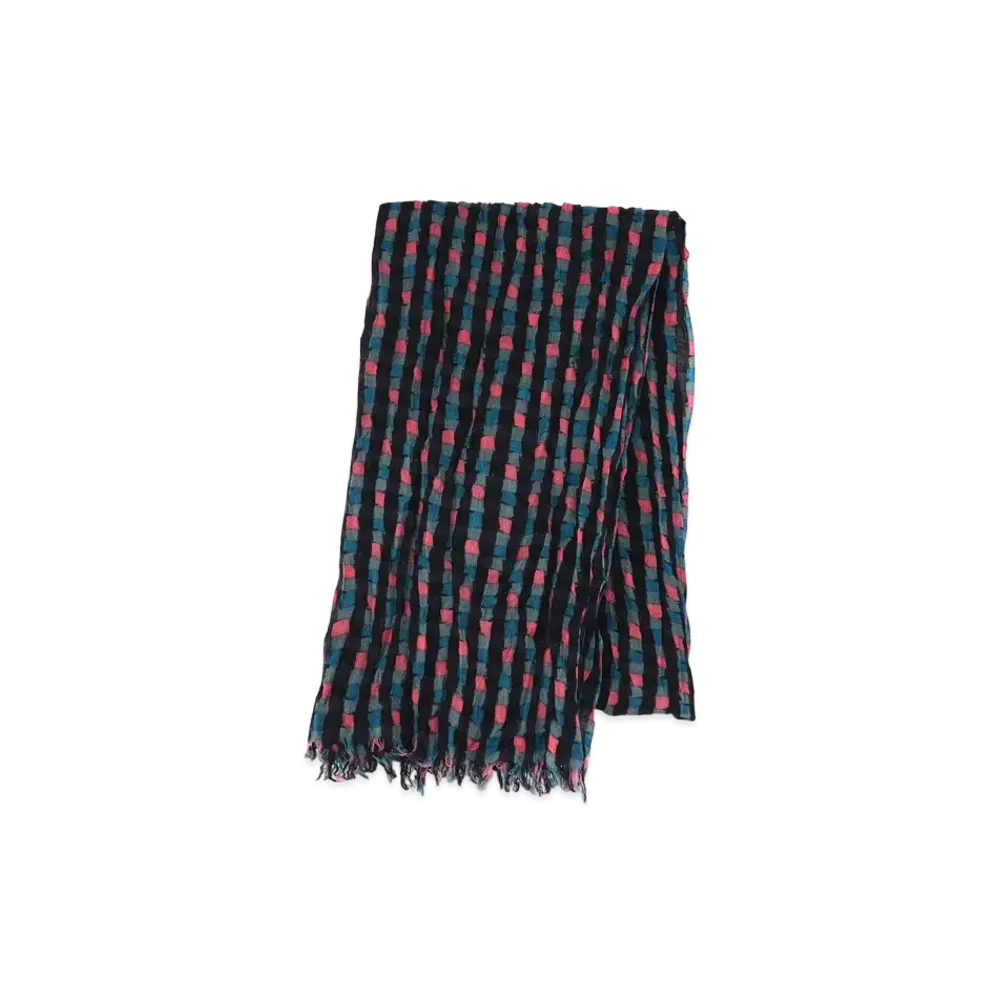 Yohji Yamamoto Pour Homme W/PLAIN WEAVE OVERPT CHECK PRINT STOLE "Blue"