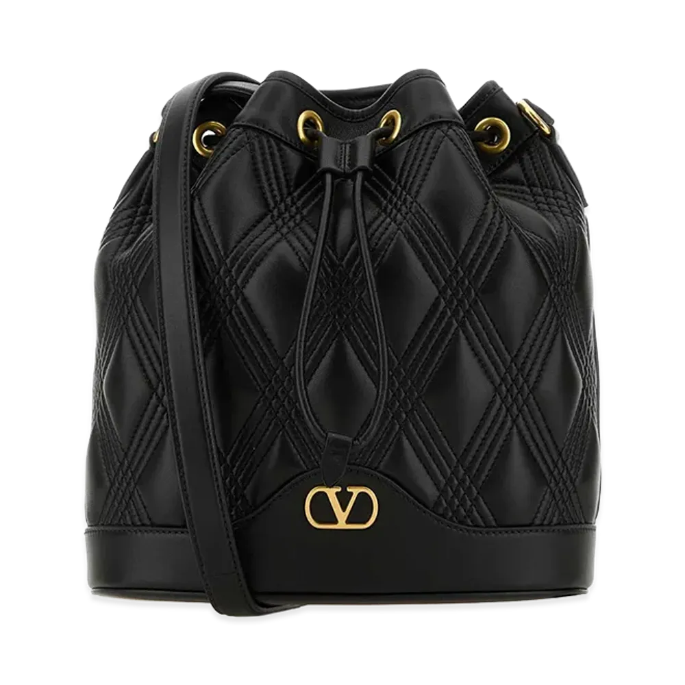 Valentino Women's Nappa Leather Quiltie Bucket Bag "Black"