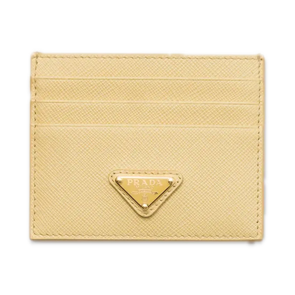 PRADA Saffiano Triangle Card Holder "Vanilla"