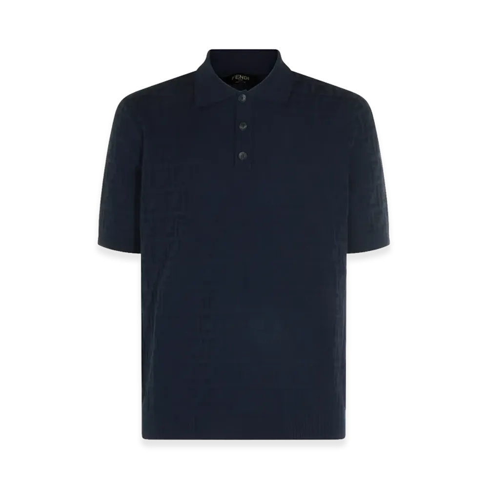 FENDI Tricot Cotton Polo Shirt "Dark Blue"