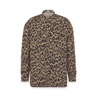 Dior x Lewis Hamilton Oversized Shirt Leopard in Cotton & Wool Blend Tweed "Beige"