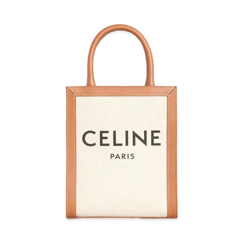 CELINE Mini Vertical Cabas CELINE In Textile With CELINE Print And Calfskin "Natural/Tan"