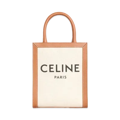 CELINE Mini Vertical Cabas CELINE In Textile With CELINE Print And Calfskin "Natural/Tan"