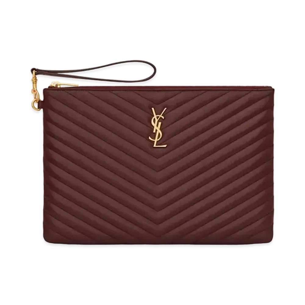 Saint Laurent Monogram Tablet Pouch In Matelasse Leather "Rouge Legion"