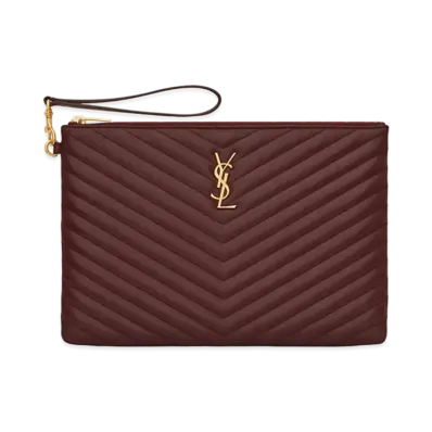 Saint Laurent Monogram Tablet Pouch In Matelasse Leather "Rouge Legion"