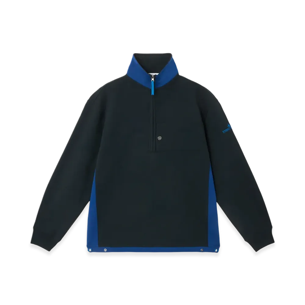 Stone Island 6100016 Cotton Fleece Oversized Fit Half Zip Sweatshirt with Two-Tone Panel Construction - 25SS "Navy Blue"