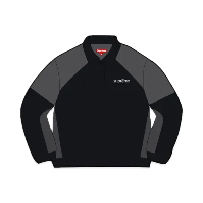 Supreme Paneled Velour L/S Polo "Black"