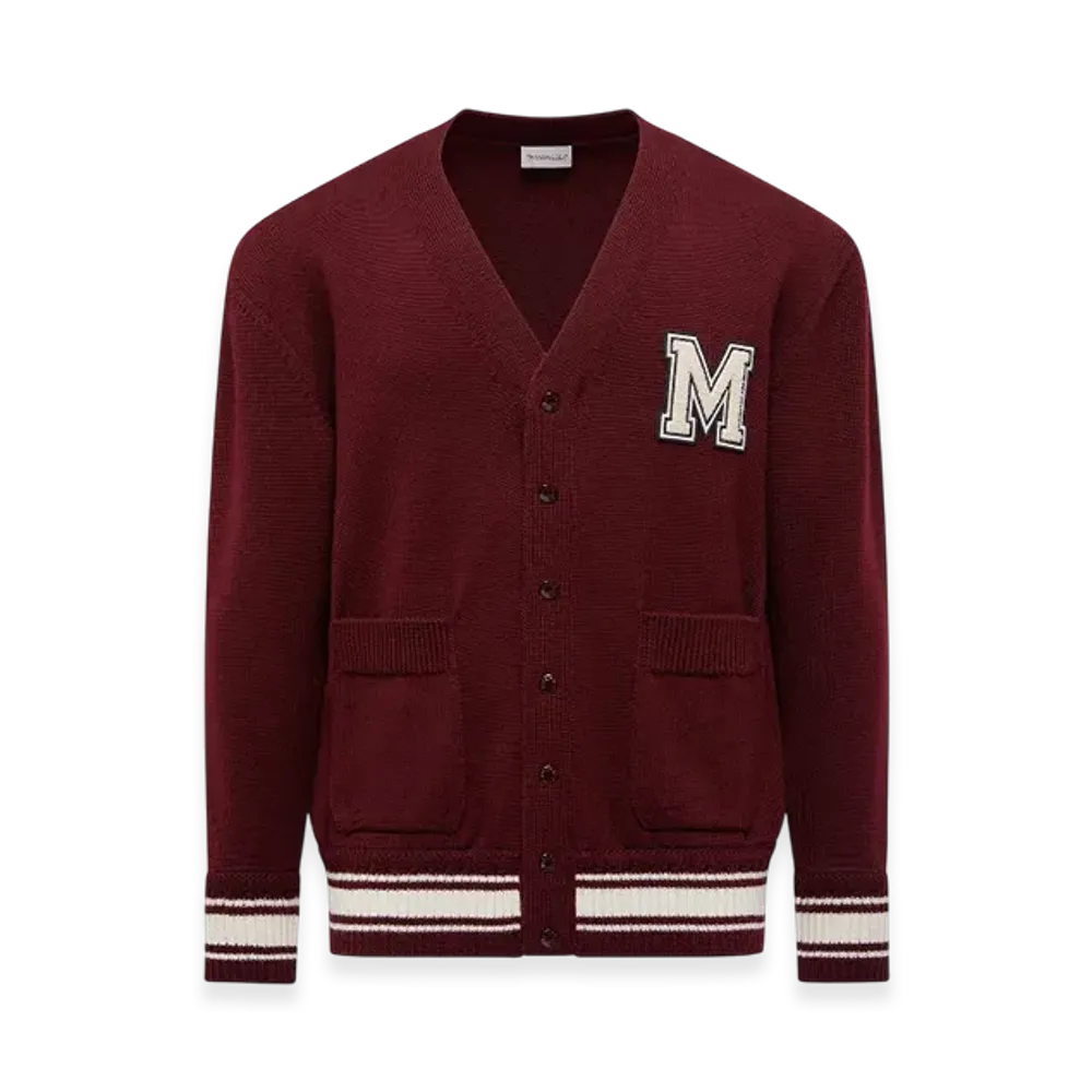 MONCLER Embroidered Monogram Wool Cardigan "Burgundy"