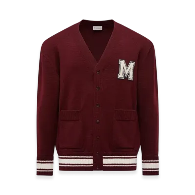 MONCLER Embroidered Monogram Wool Cardigan "Burgundy"
