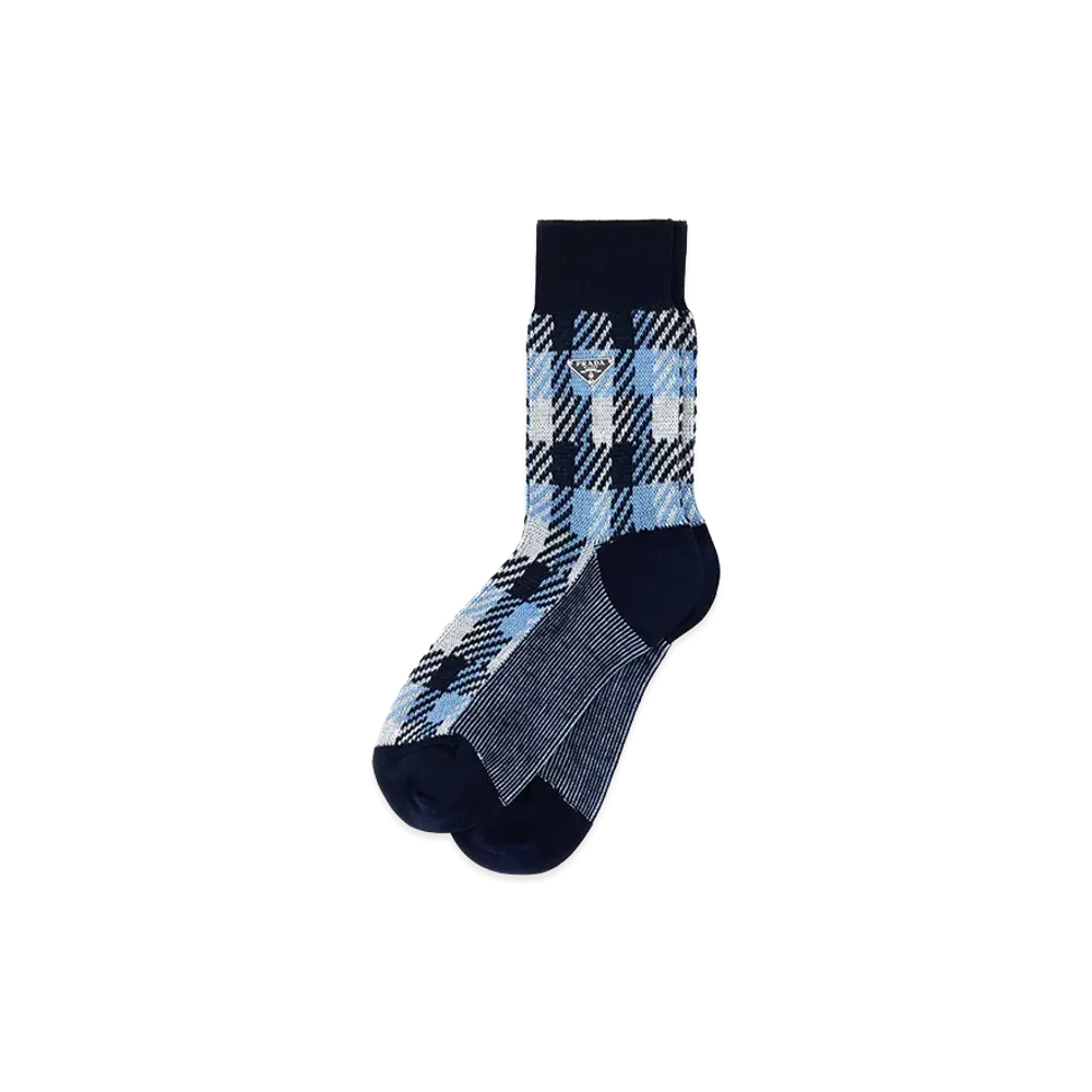 PRADA Women's Embroidestretch Cotton Socks "Blue"