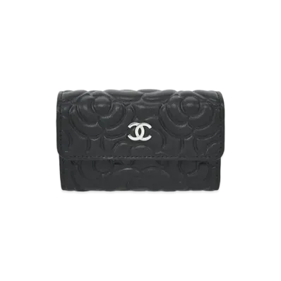 CHANEL Camellia Flap Card Case Caviarskin "Black"