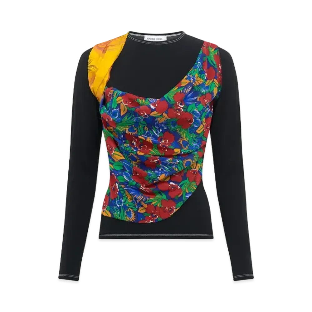 Marine Serre Regenerated Silk Scarf Draped Top "Multicolor Silk #1"