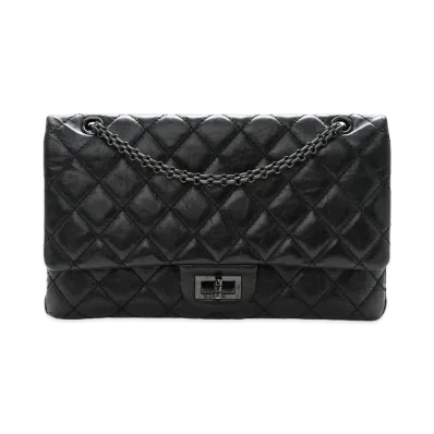 CHANEL 2.55 Chain Shoulder Aged Calfskin "So Black"