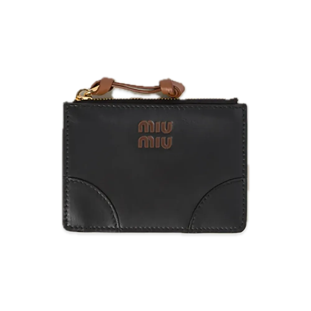 MIU MIU Leather Card Case "Black/Cognac"