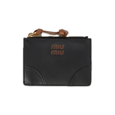 MIU MIU Leather Card Case "Black/Cognac"