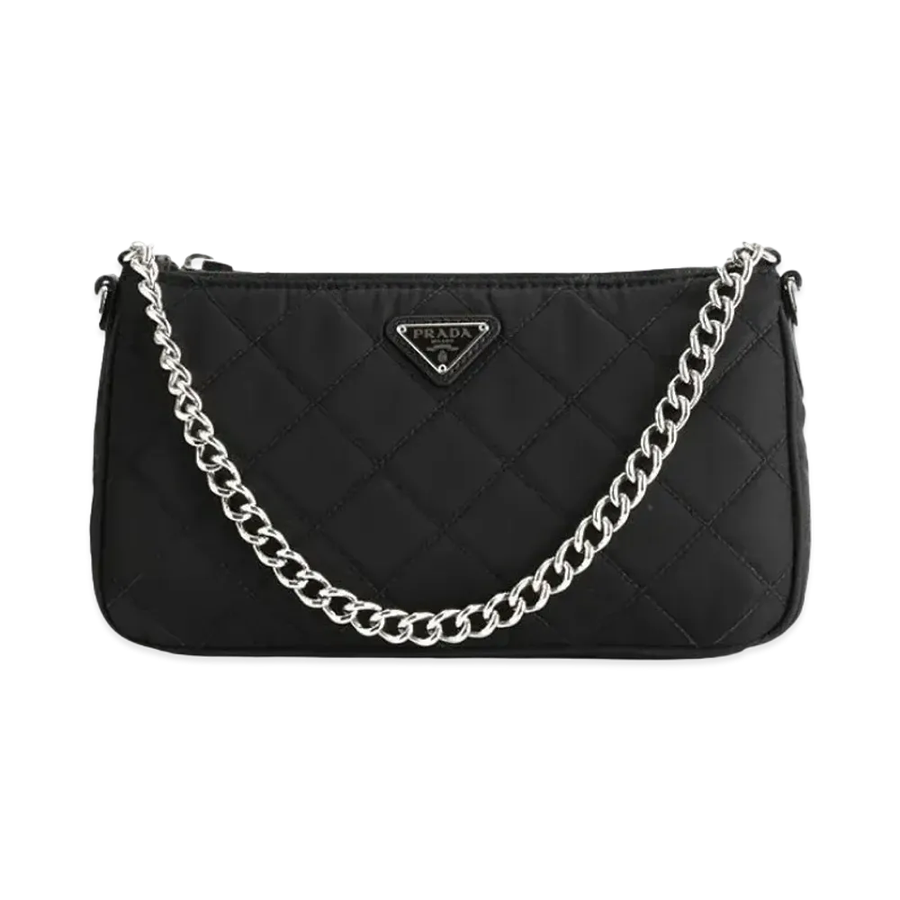 PRADA Nylon Quilted Chain Shoulder Bag "Black"
