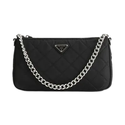 PRADA Nylon Quilted Chain Shoulder Bag "Black"