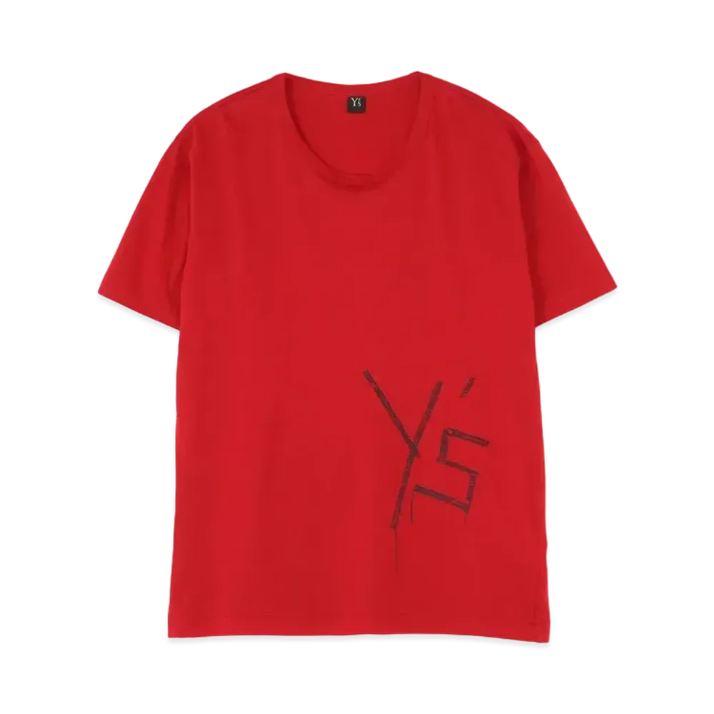 Yohji Yamamoto Y's EMBROIDERY FIRE PRINT ROUND NECK SHORT SLEEVE "Red"